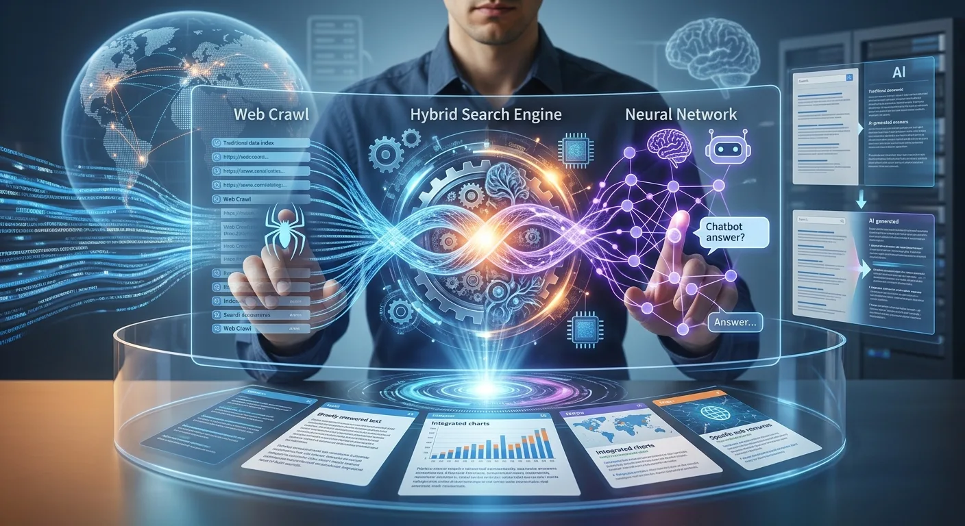 همزیستی هوش مصنوعی و موتورهای جستجو (Hybrid Search).webp
